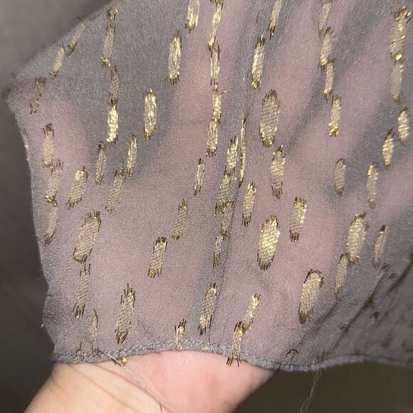 MESOP 12 Gray Gold Metallic Pleated Drop Waist V-Neck Sleeveless Tie Waist Dress - Picture 7 of 14